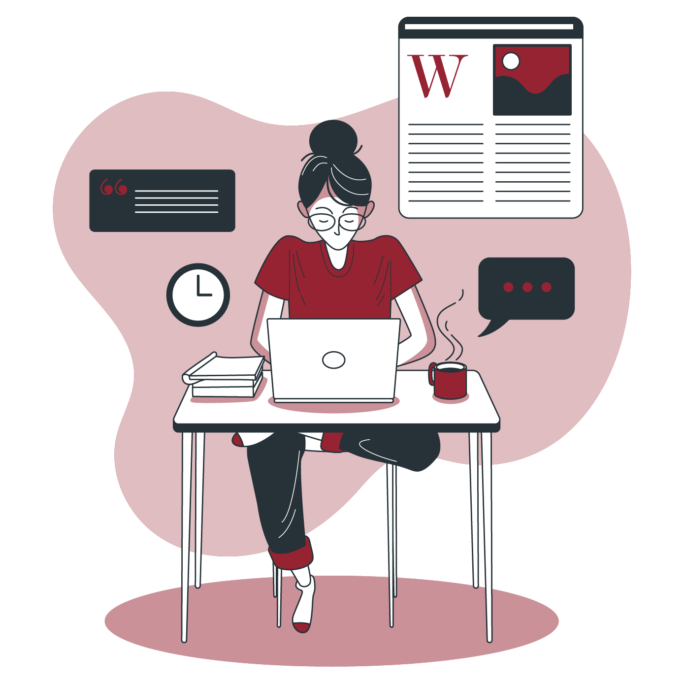 Logo d'une femme assise qui travaille à l'ordinateur