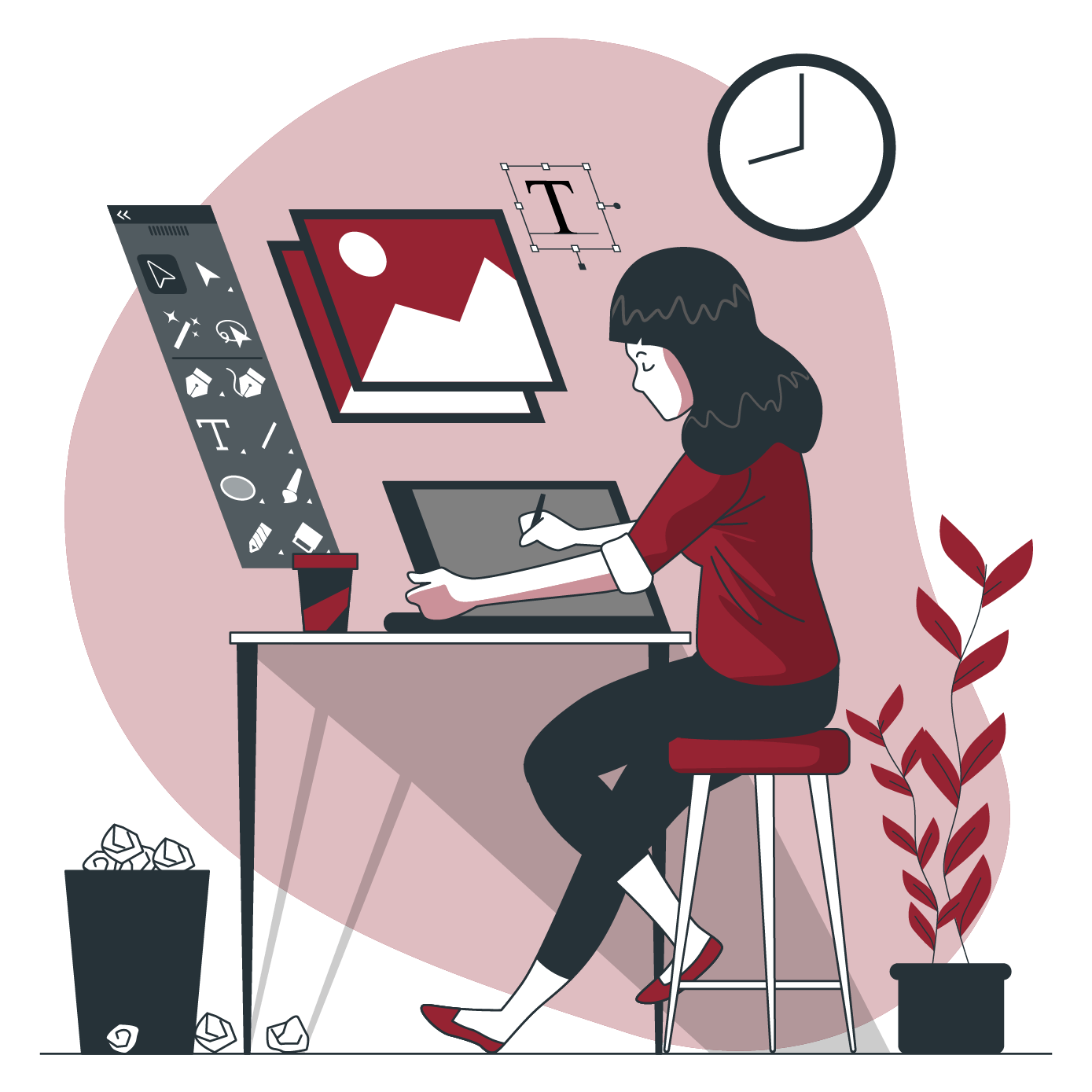 Logo d'une femme assise qui fait des dessins sur un ordinateur